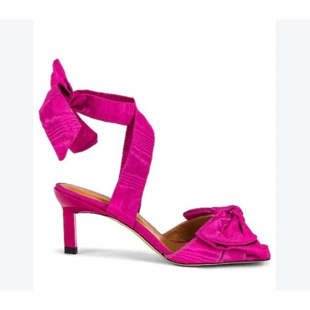 GANNI Moire Heel in Shocking Pink EU 36 Wrap Ankle Kitten Heel